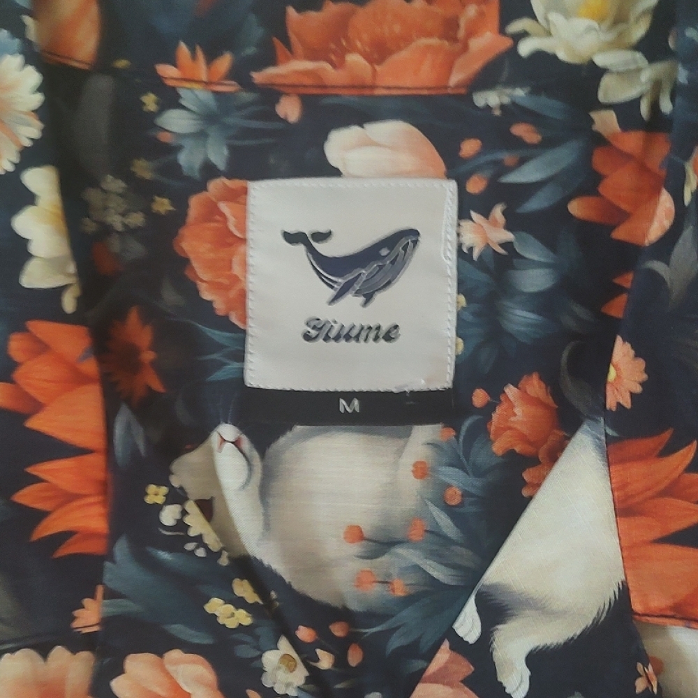 NWT YIUME HAWAII Men's Short Sleeve Button Up Shirt Navy and Orange Size Medium - Picture 7 of 11